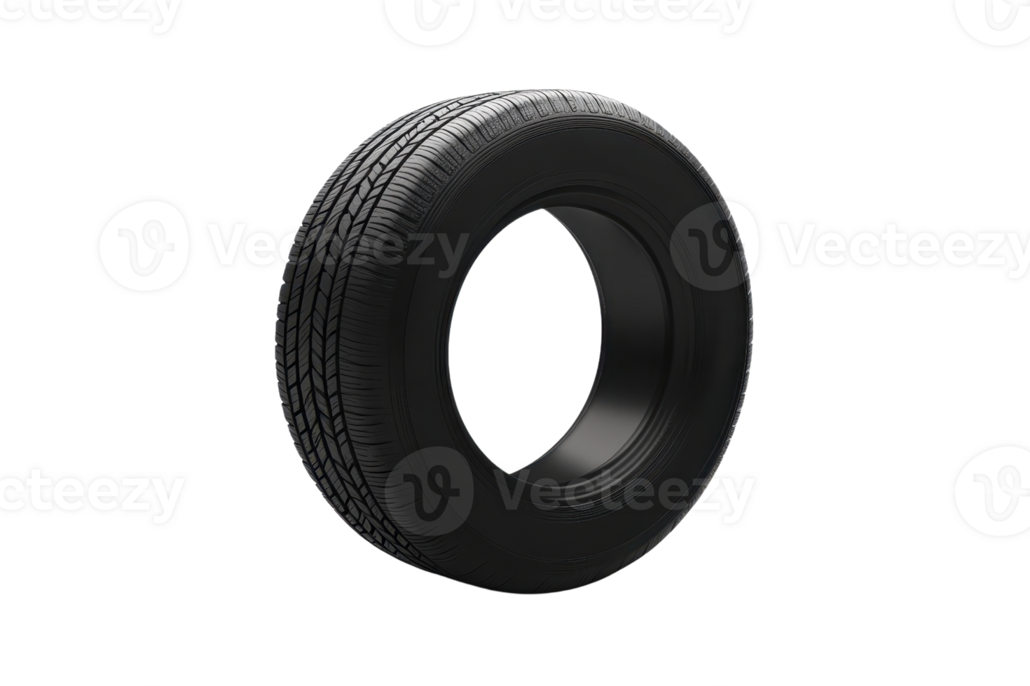 High-quality black rubber tire on an isolated transparent background. perfect for vehicle and transportation-related designs and projects. png
