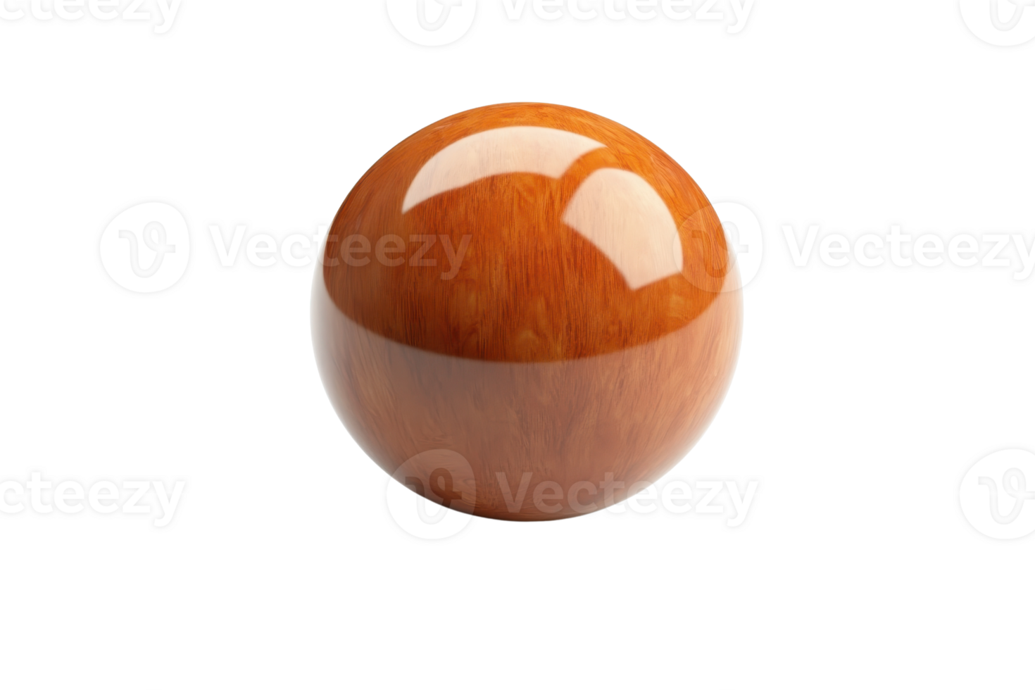 High-quality image of a polished wooden sphere with a glossy finish. Ideal for design projects, 3D modeling, and decorative purposes. png