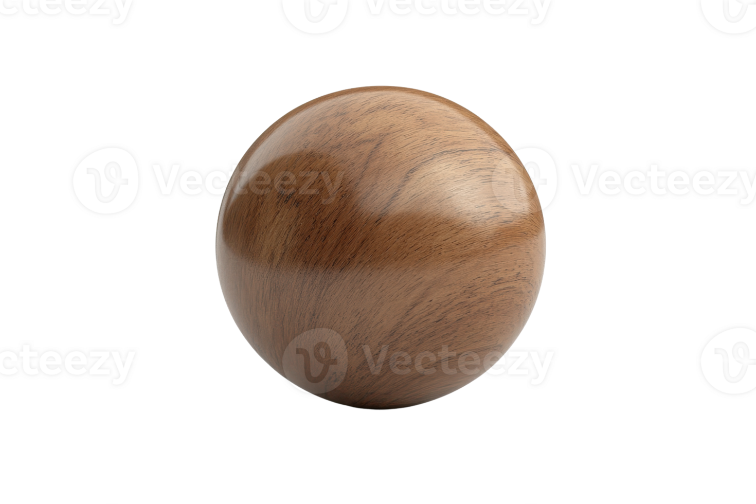 High-quality image of a polished wooden sphere with a smooth finish, showcasing natural wood texture and grain detail against a transparent background. png