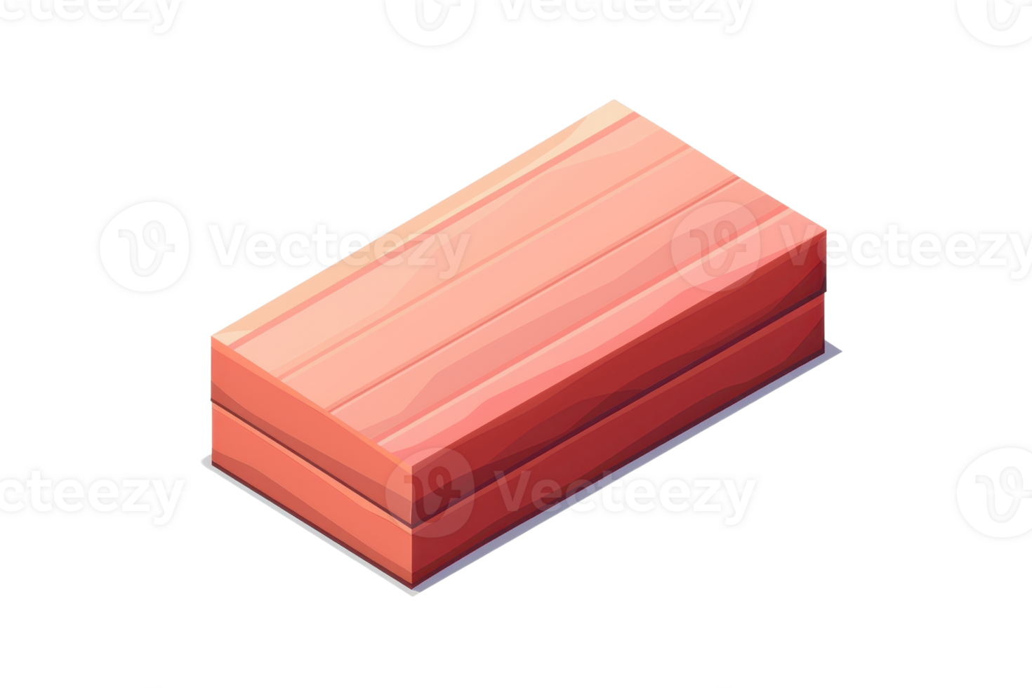 Isometric view of a wooden brick, isolated on transparent background. depicting construction material, texture, and building concept. png