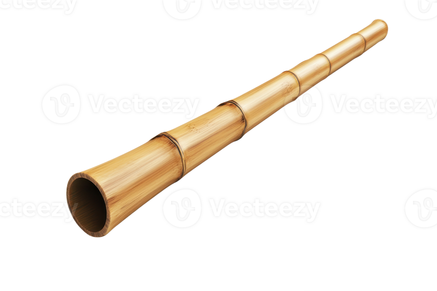 High-resolution image of a traditional bamboo horn isolated on transparent background. featuring natural texture and cylindrical design. png