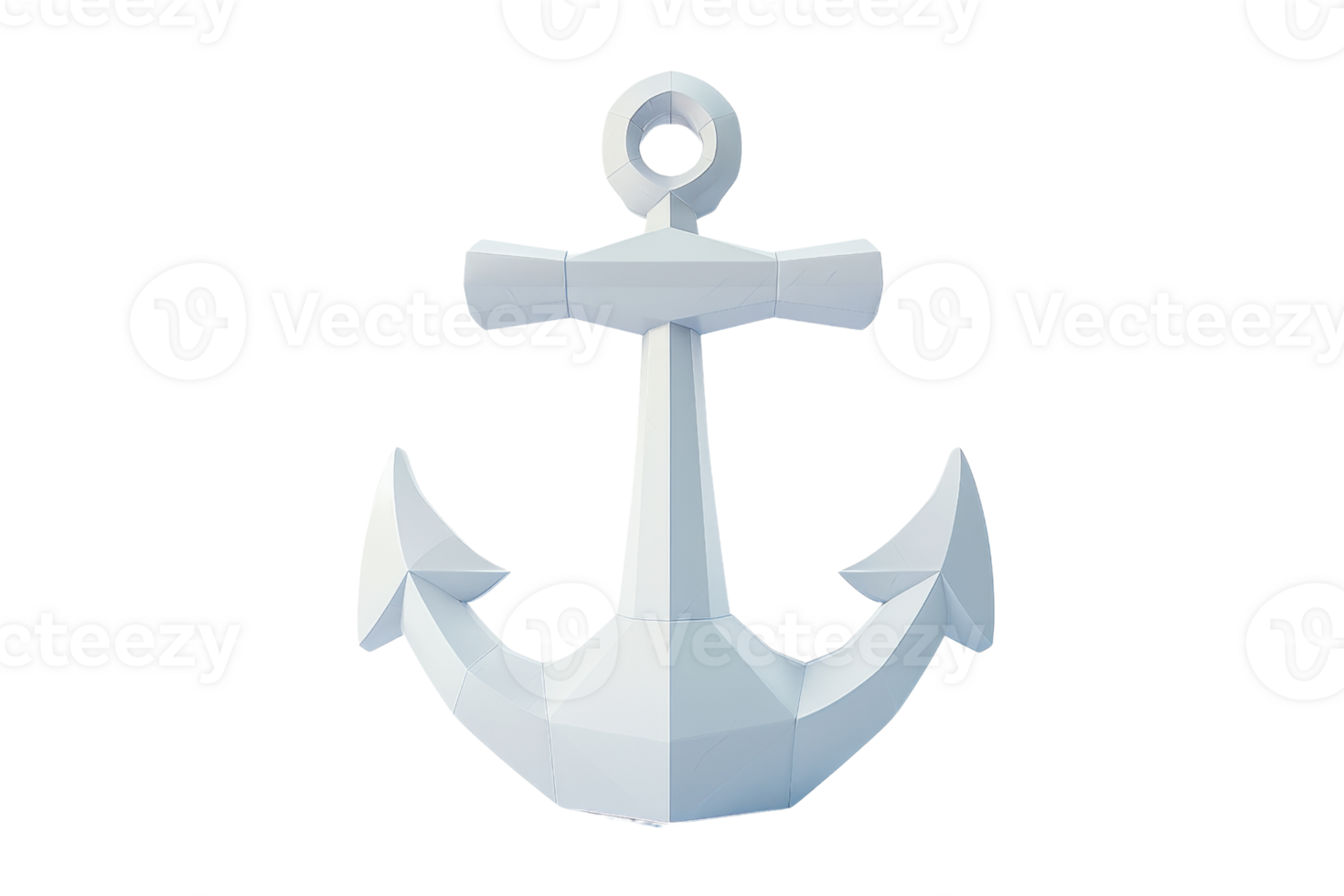 Polygonal white anchor with a ring on top and pointed flukes, ideal for maritime, nautical, and marine-themed designs and projects. png