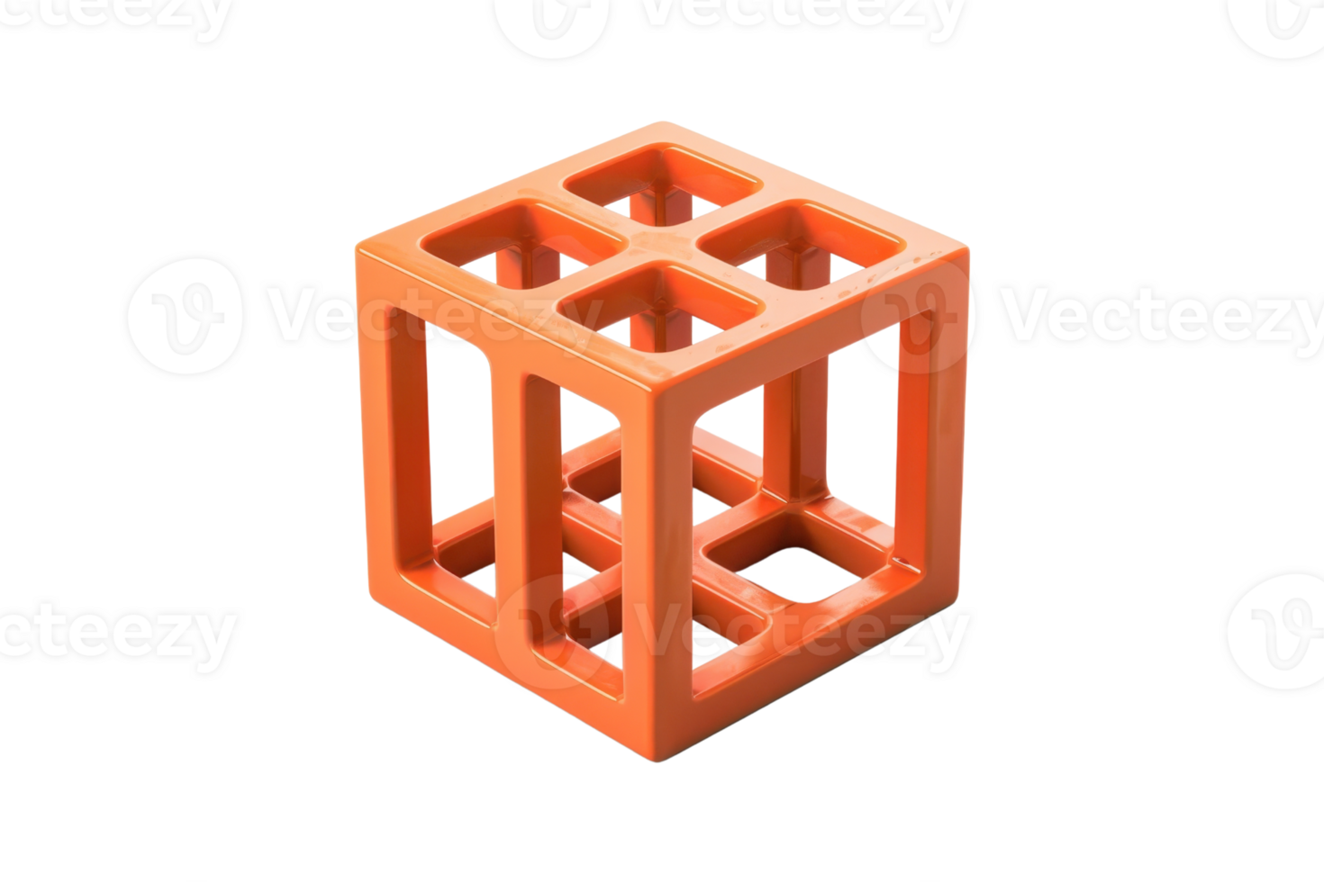 Orange 3D geometric cube with hollow grid structure on a transparent background. perfect for modern design and construction concepts. png