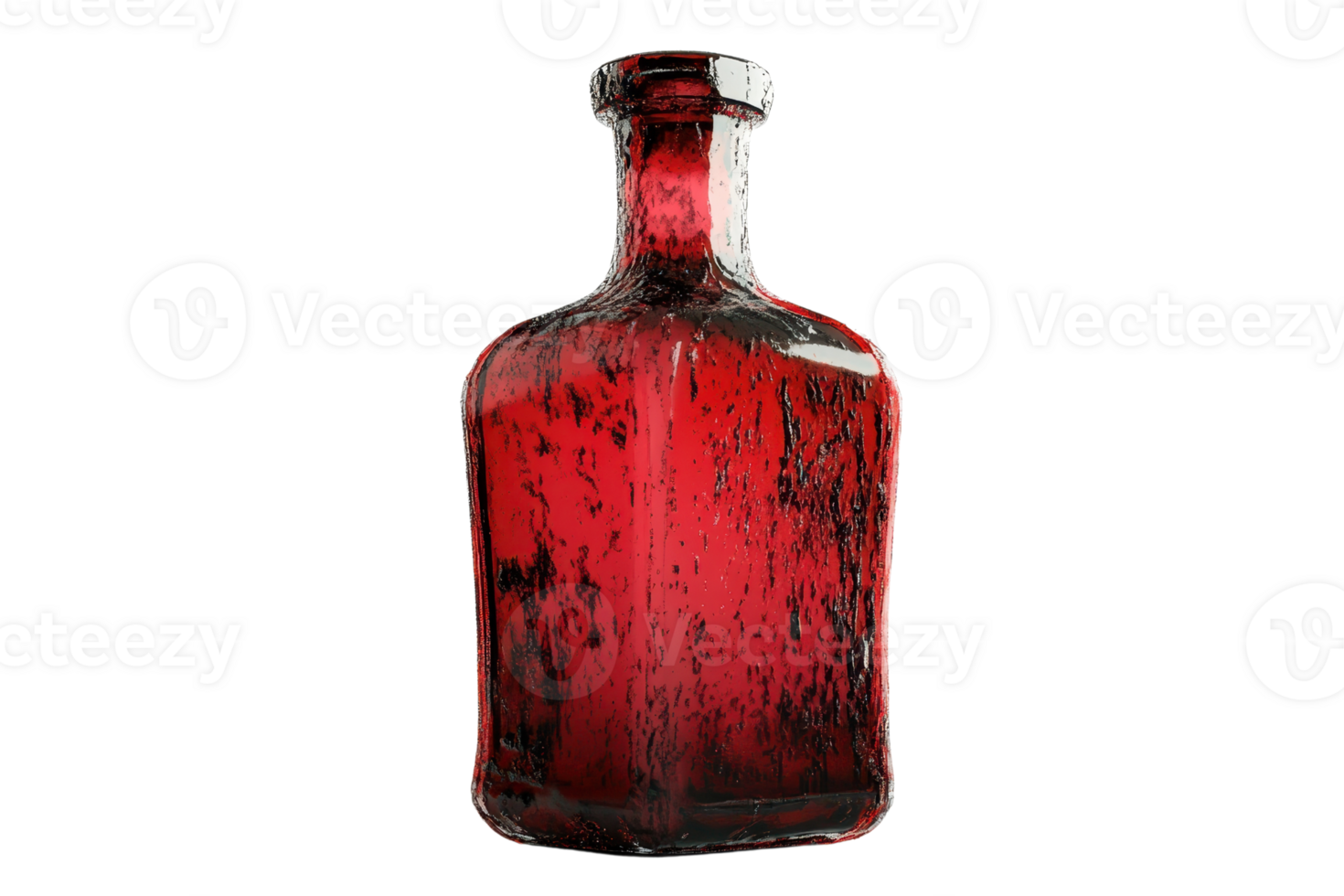 Old rustic bottle with dark red liquid, isolated on transparent background. Perfect for fantasy, horror, or potion-related concepts. png