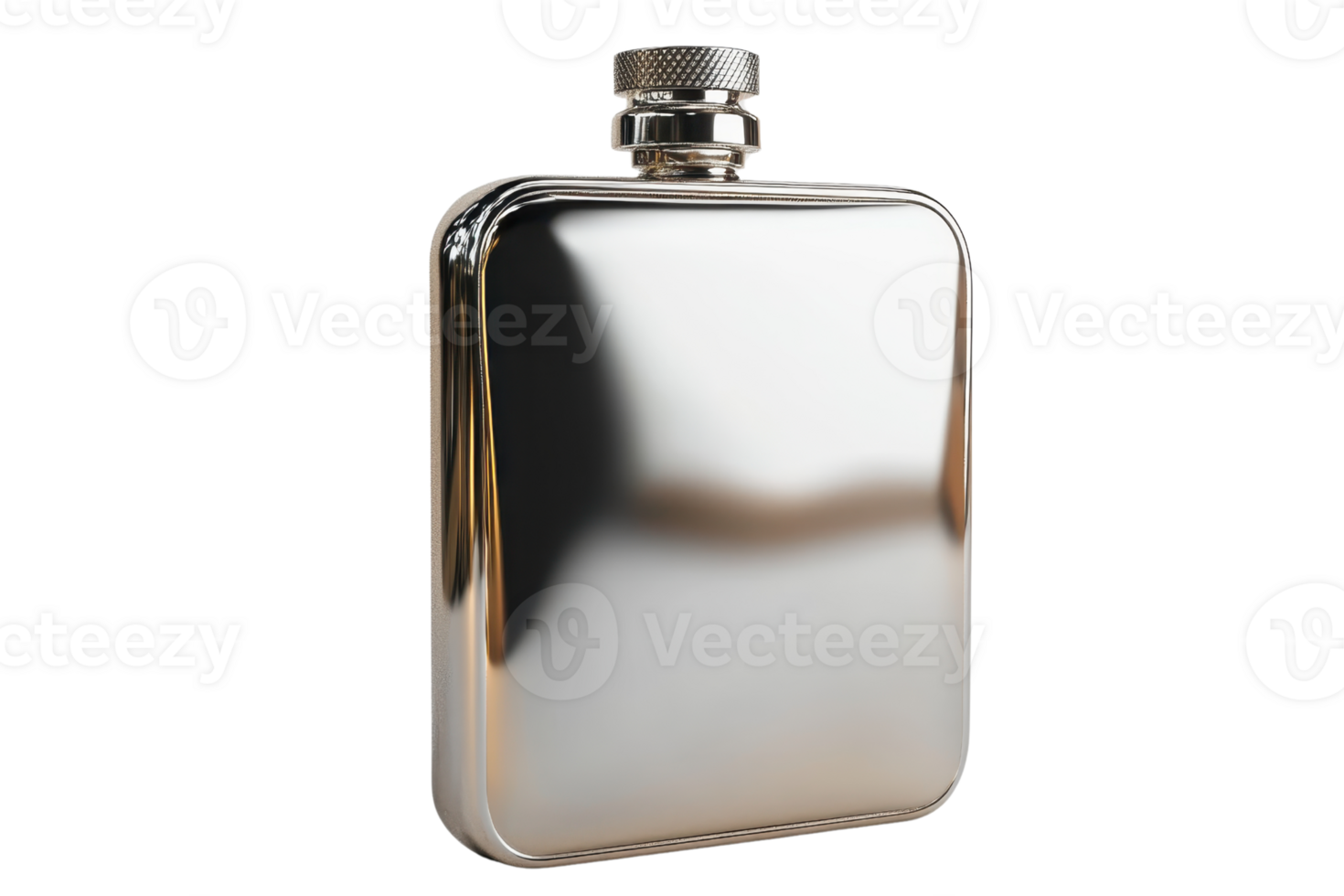 Shiny stainless steel hip flask isolated on transparent background. Perfect for portable beverage storage. Sleek design ideal for gifts or personal use. png