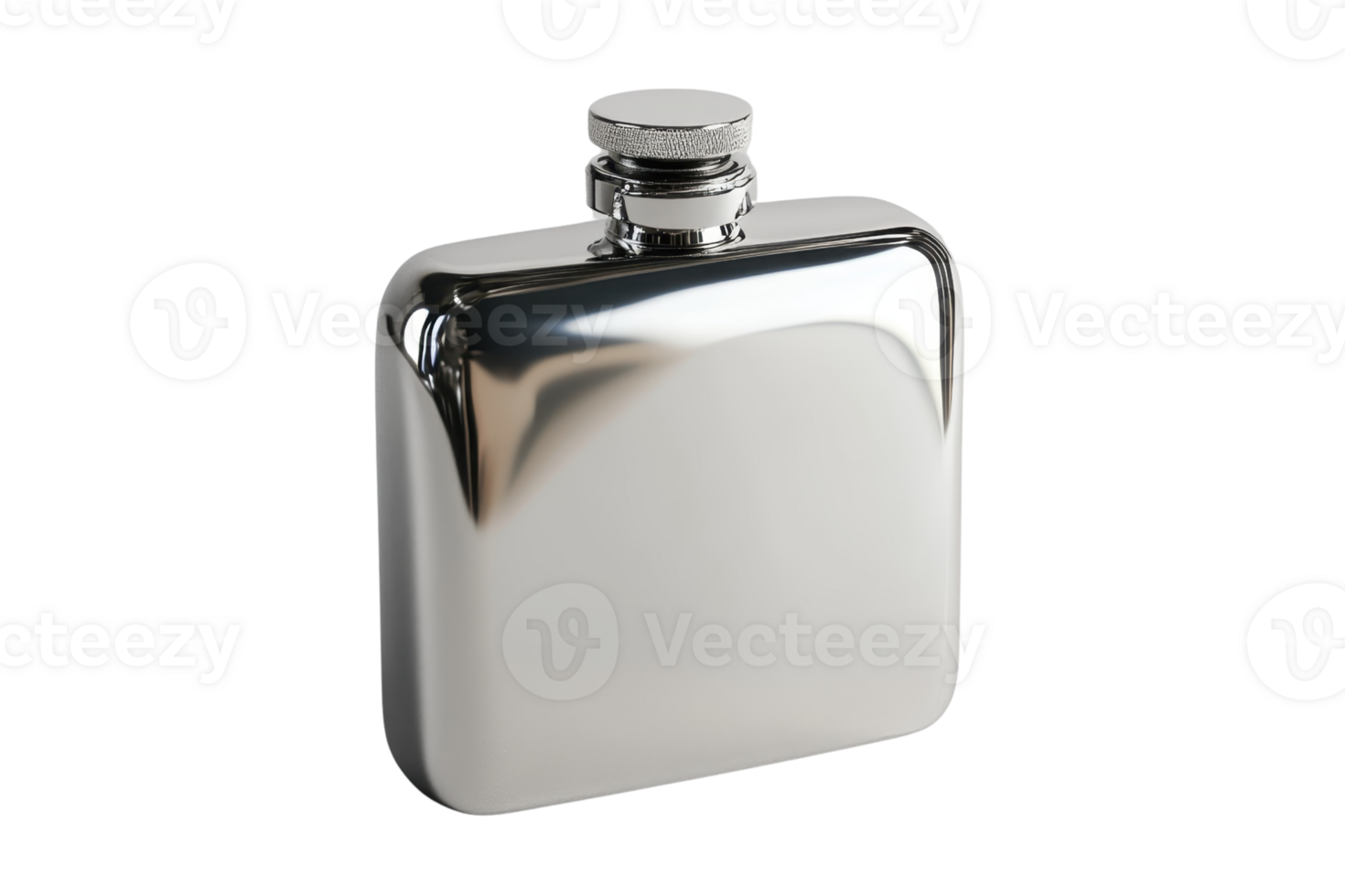 Sleek silver hip flask with a polished finish, perfect for carrying your favorite beverages. Minimalist design makes it a great gift for any occasion. png