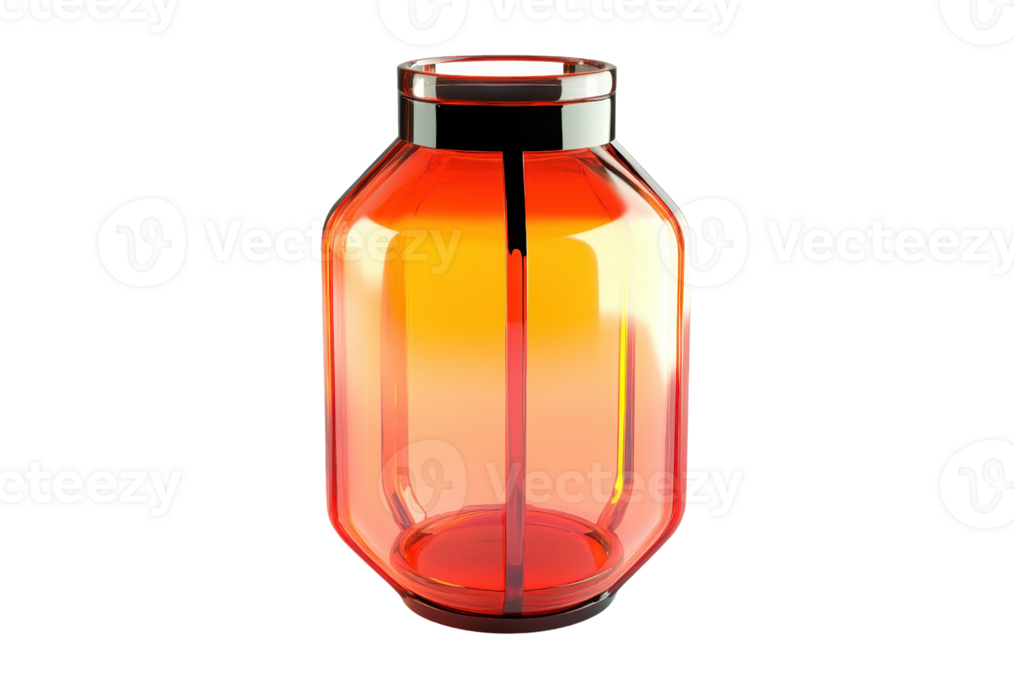 Modern transparent orange jar with black lid isolated on transparent background. elegant and stylish container for various uses. png