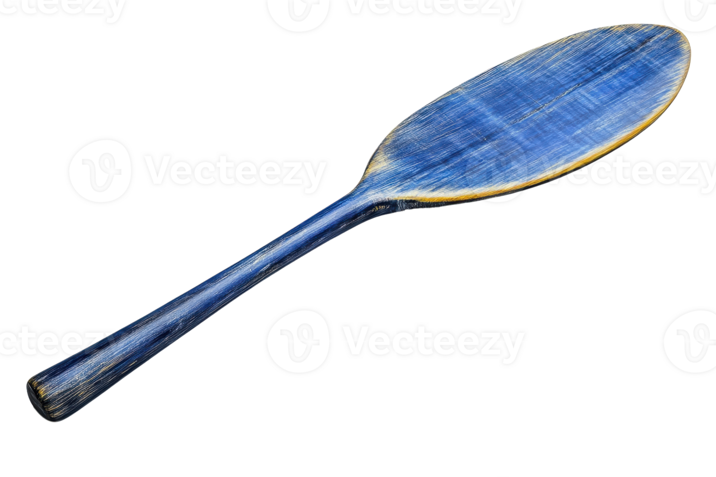 Traditional wooden paddle painted blue isolated on transparent background. Handcrafted utensil for boats, water sports or home decor. png