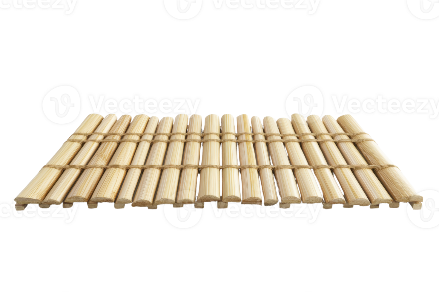 Wooden bamboo mat, flat and rectangular, ideal for decor, table setting, or crafts, isolated on transparent background. png