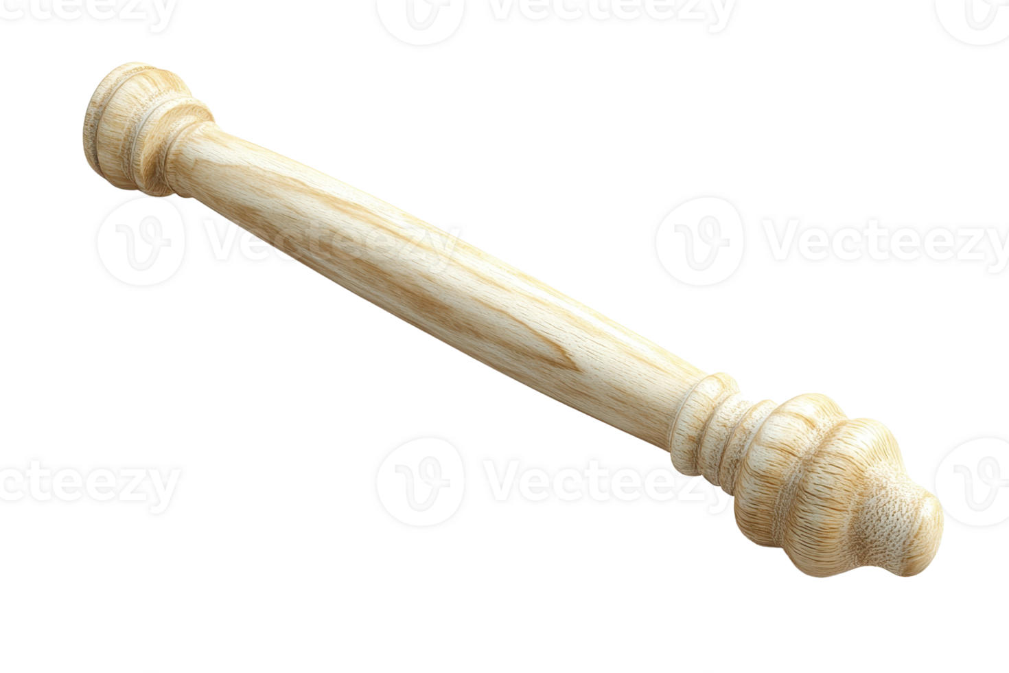 Wooden rolling pin isolated on transparent background. Kitchen utensil for baking and cooking. Natural wood texture. png