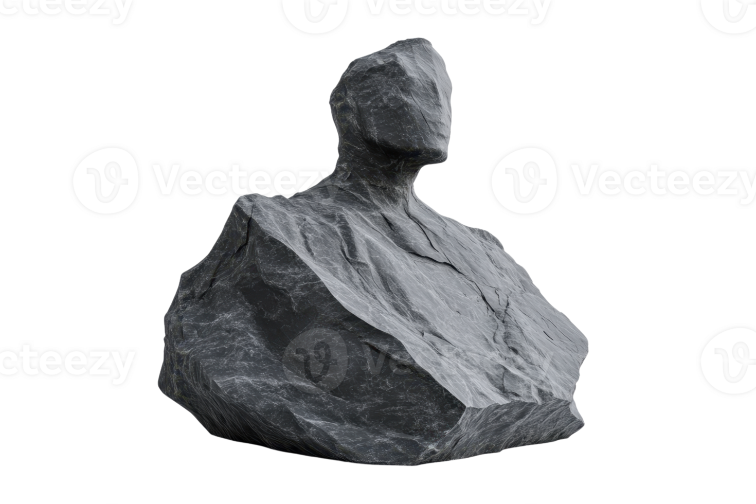 Abstract stone sculpture resembling a human bust, showcasing rough texture and minimalist design on a plain background. png