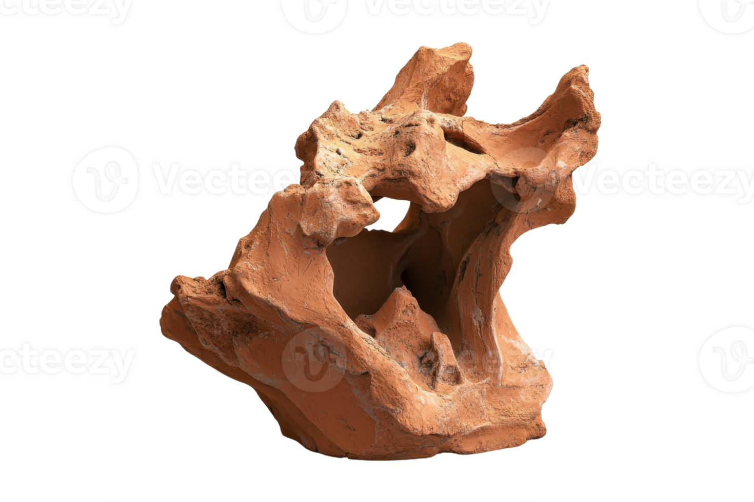 Abstract terracotta sculpture with intricate hollows and curves, isolated on transparent background. showcasing artistic expression and craftsmanship. png