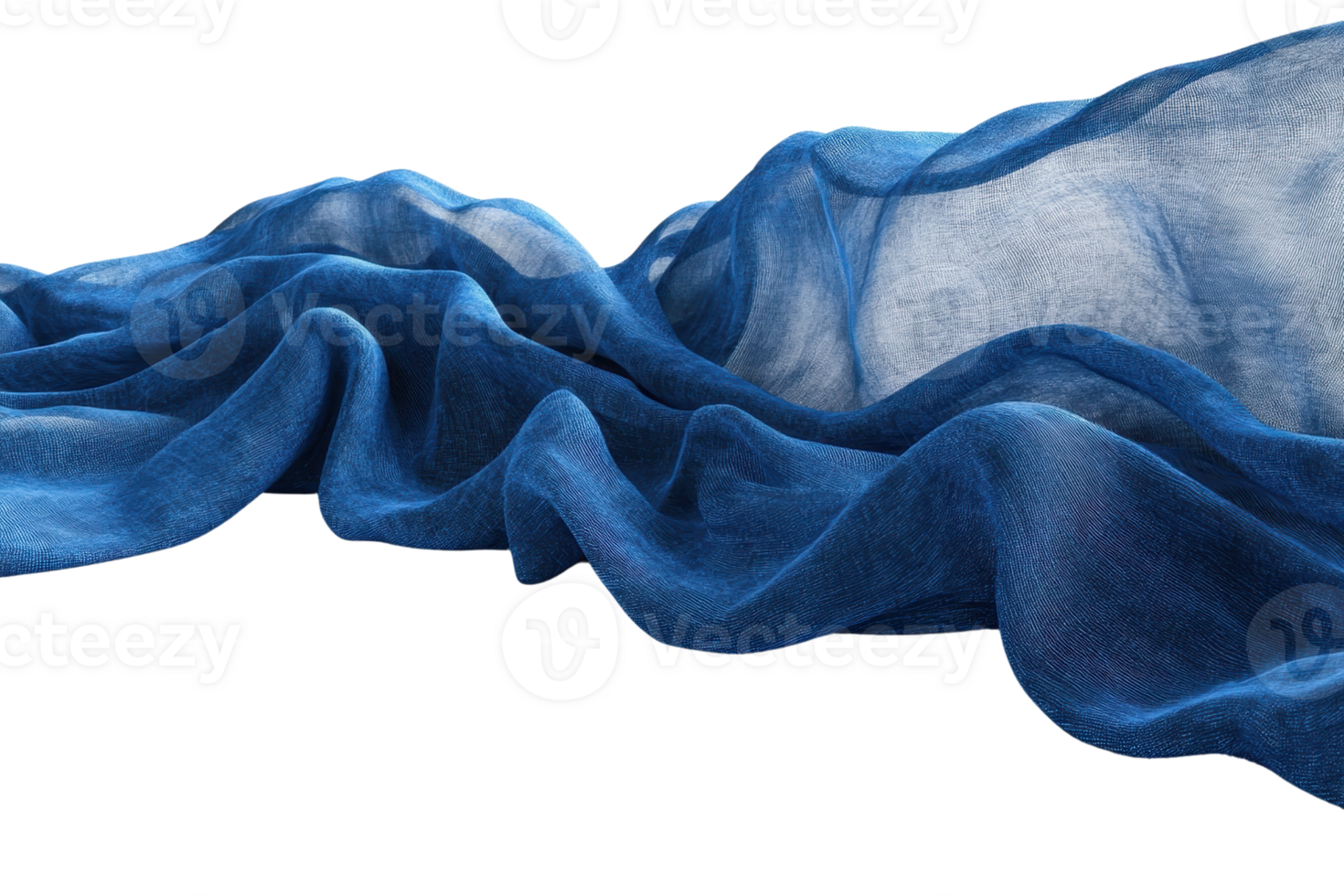Abstract wavy blue silk fabric background. Smooth flowing textile texture in shades of blue, perfect for elegant and luxurious designs. png