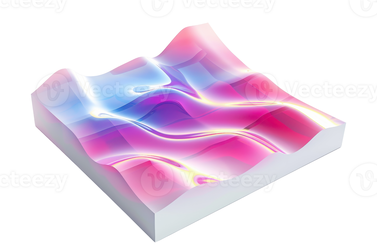 Abstract 3D render of neon-colored surface with waves and vibrant hues, portraying digital art and modern design concepts. png