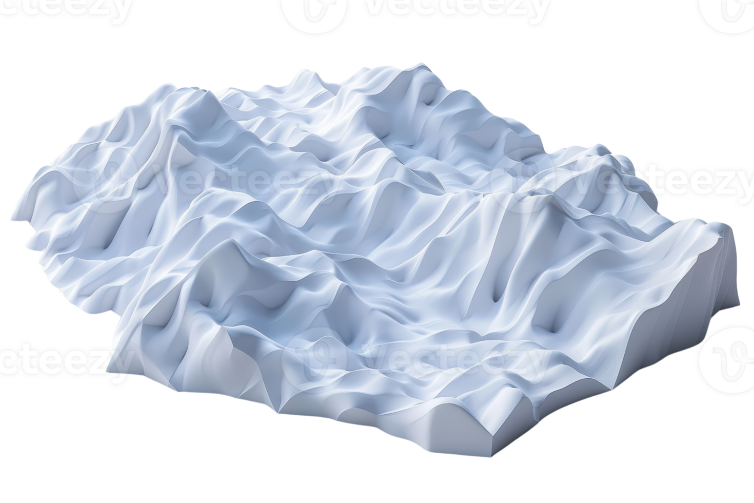 3D rendered abstract mountain landscape with smooth, flowing contours and white surface, perfect for design projects and backgrounds. png