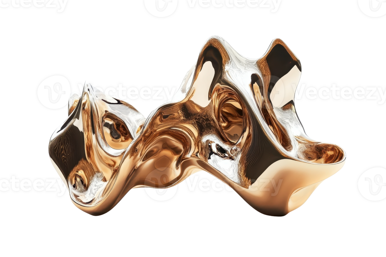 Abstract gold metallic fluid shape, isolated on transparent background. contemporary design element, modern 3D rendering. png