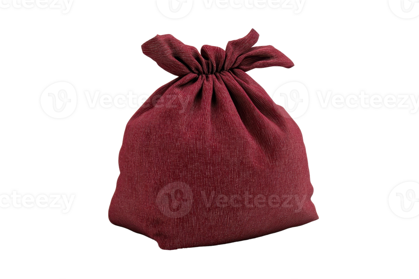 A simple fabric drawstring bag in red color, great for storing small items, gifts, or use as a pouch. Isolated on a transparent background. png