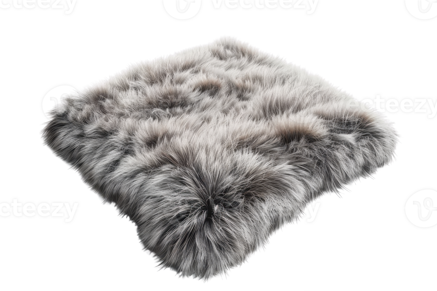 A soft, fluffy, gray fur pillow on a transparent background. perfect for cozy home decor and adding a touch of luxury to any room. png