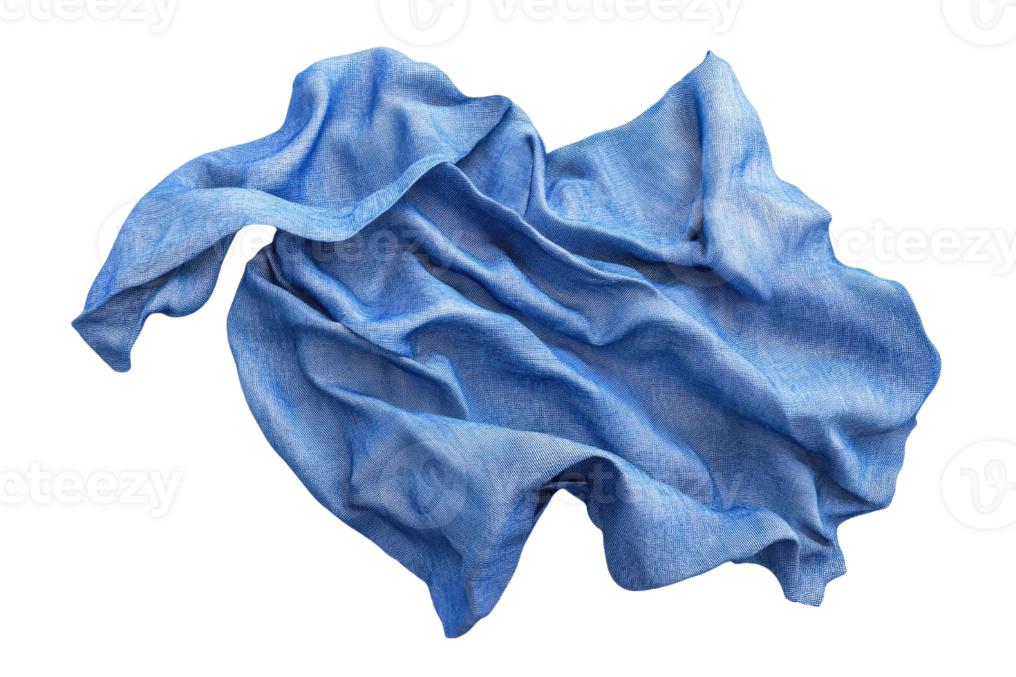 A crumpled piece of light blue denim fabric isolated on a transparent background. suitable for texture and fabric-related design concepts. png