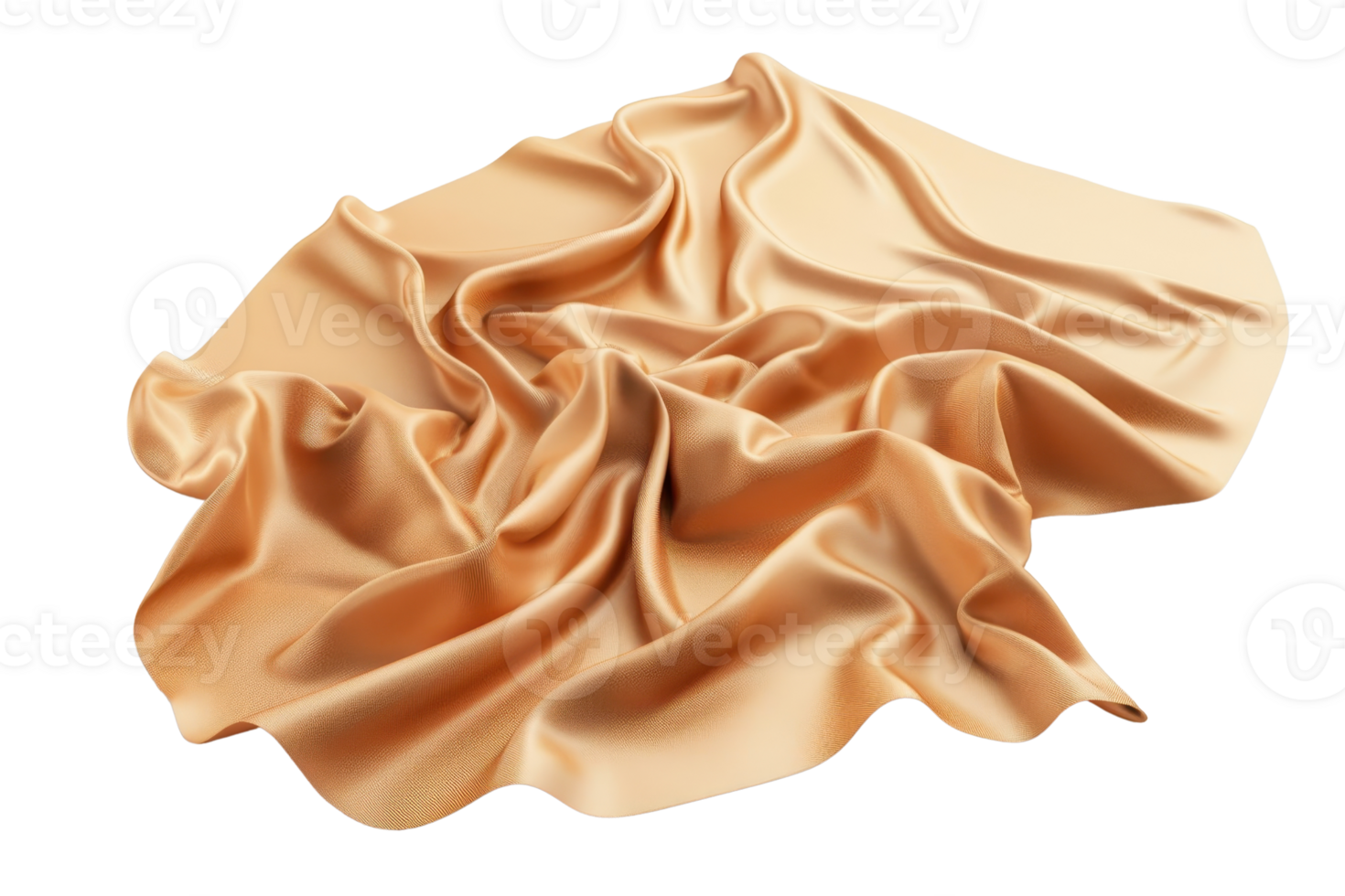 A luxurious piece of gold satin fabric draped gracefully, showcasing its smooth and shiny texture. png