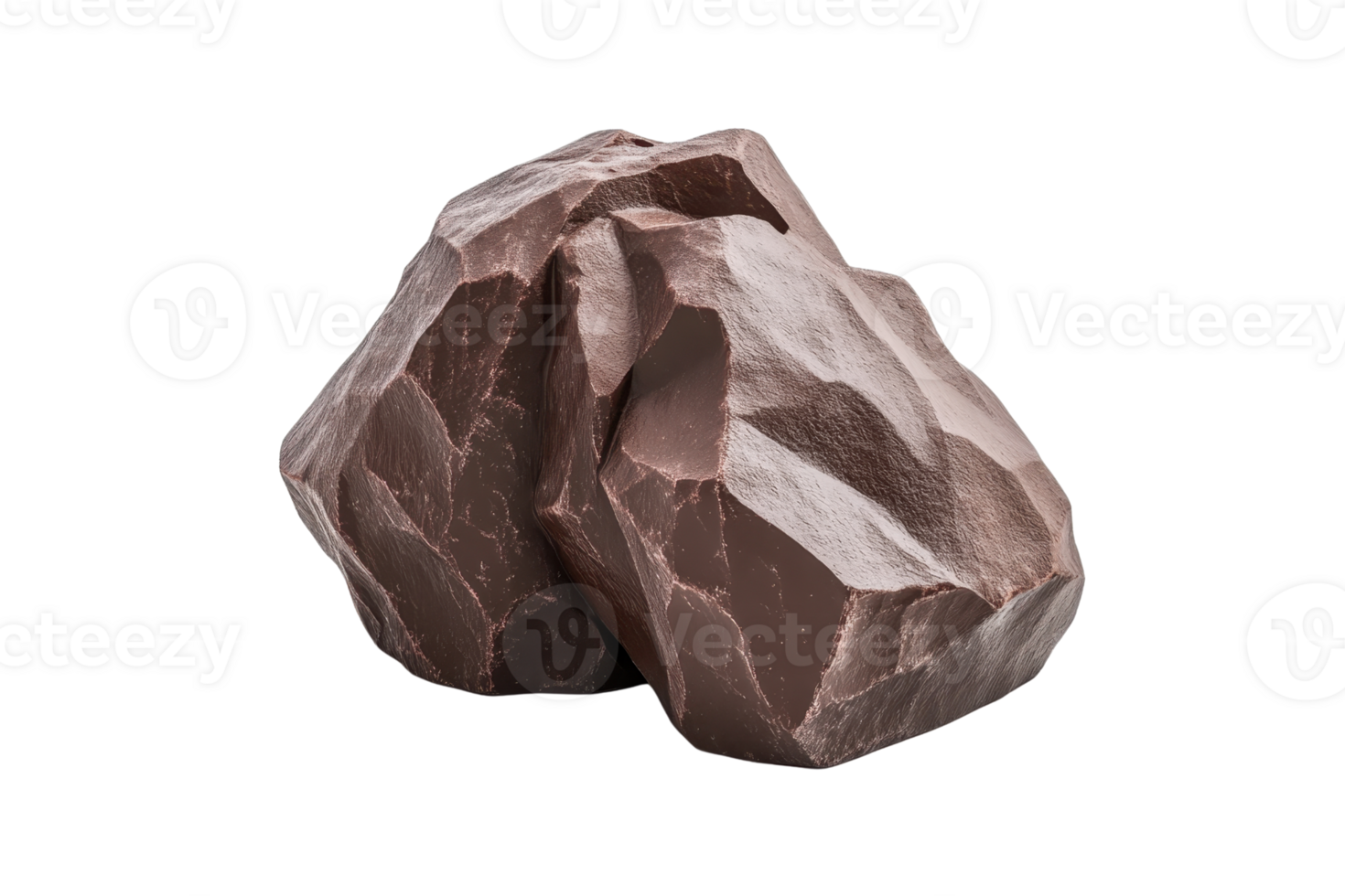 Close-up of a brown rock with sharp edges and textured surface, isolated on a transparent background. png