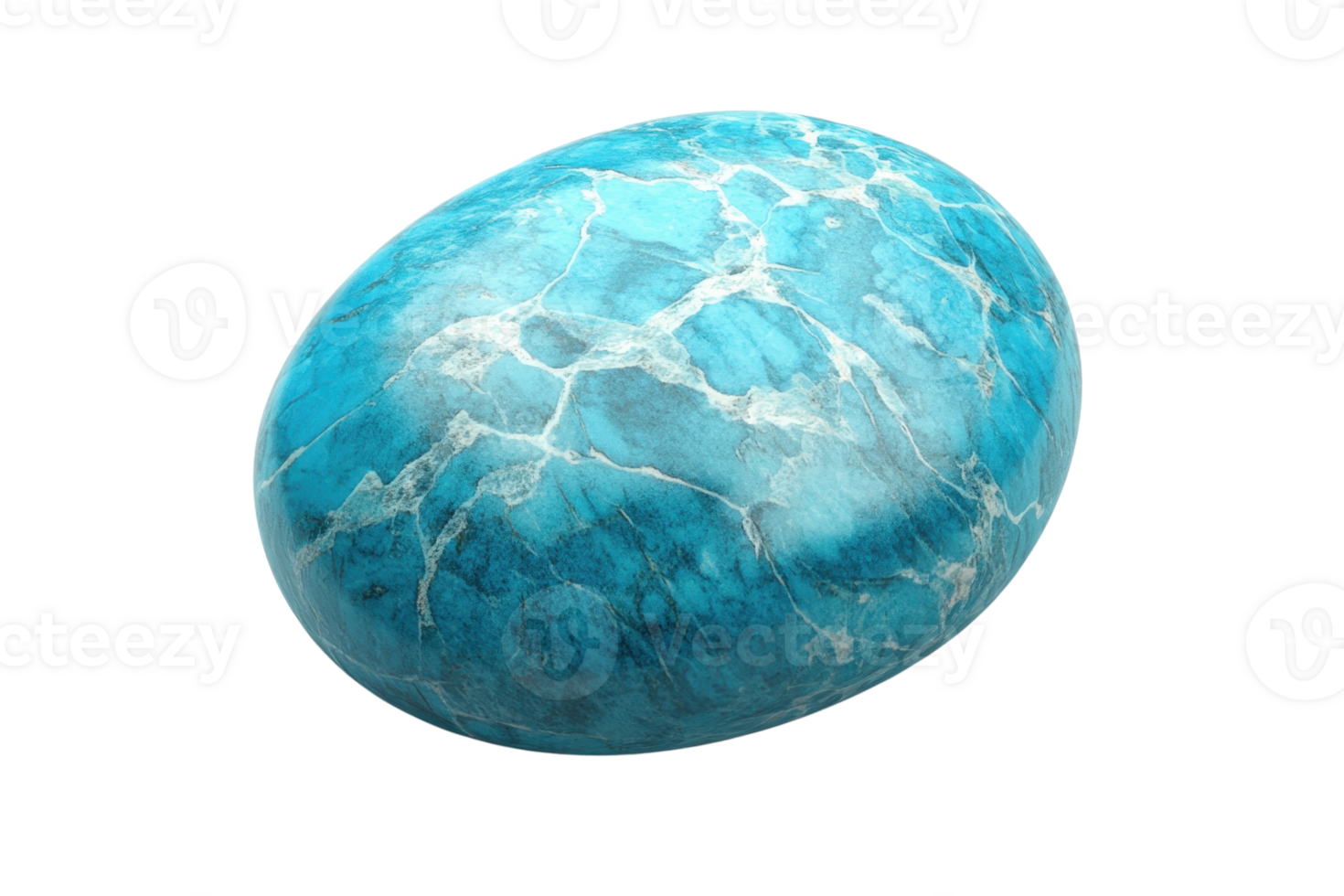 Close-up image of a polished blue gemstone with intricate white veins, isolated on a transparent background. ideal for jewelry and ornamental purposes. png