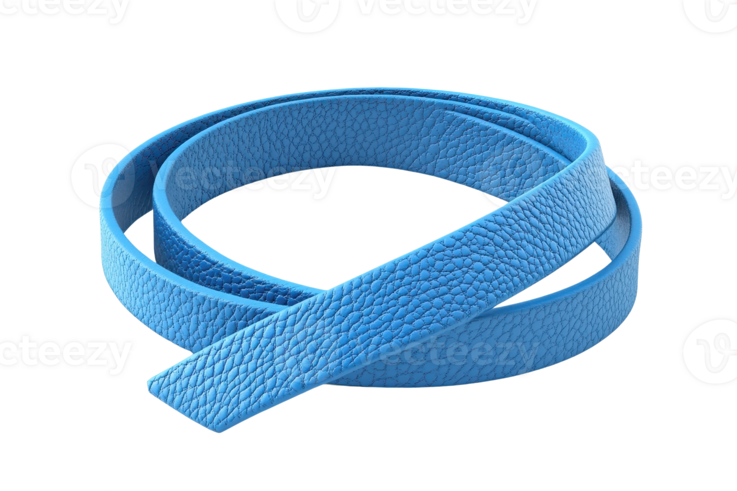 Close-up of a blue leather strap coiled in a loop. Perfect for craft projects, fashion accessories, or DIY purposes. png