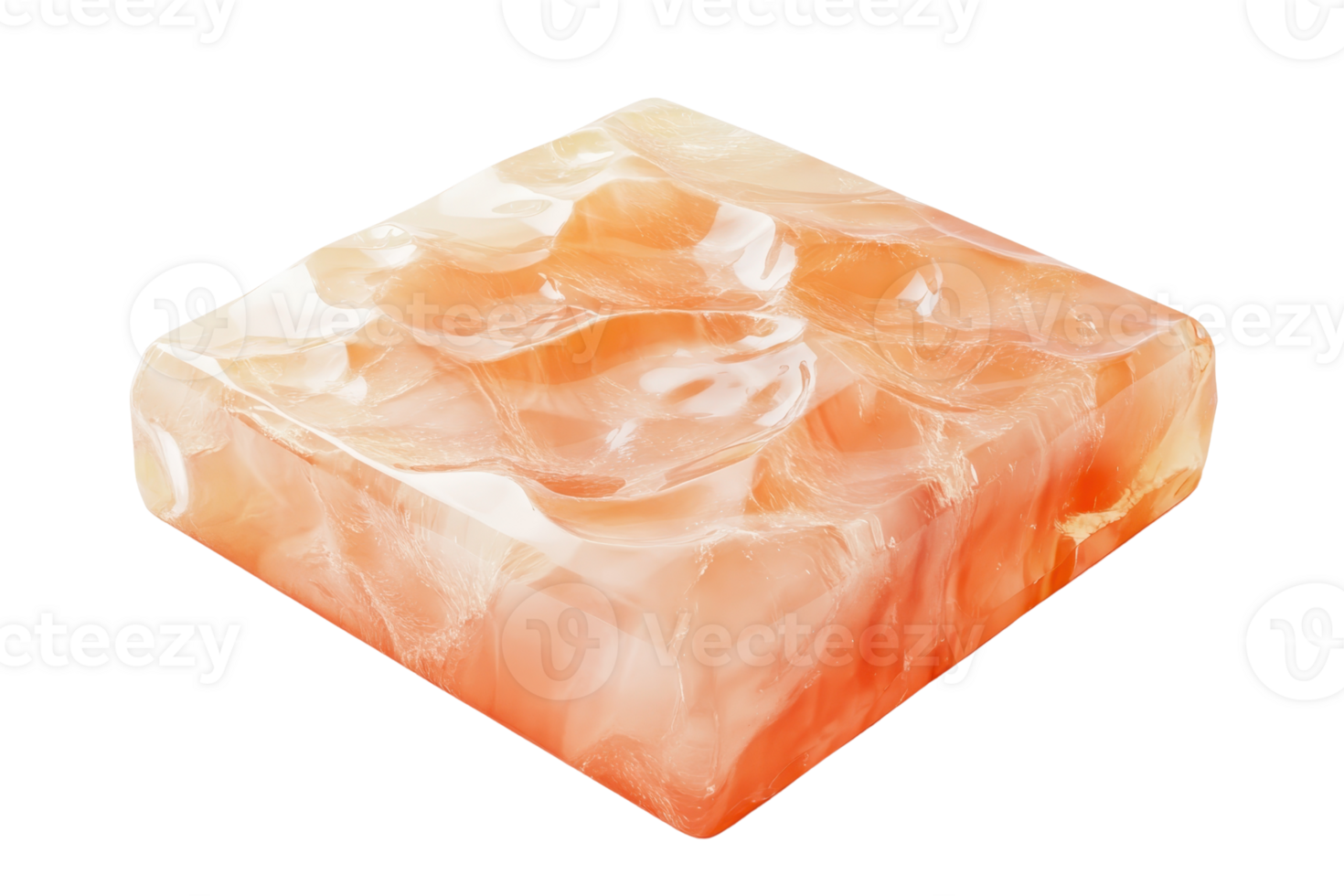Close-up shot of a polished, square-shaped orange marble stone with smooth, glossy surface, ideal for decor or construction projects. png