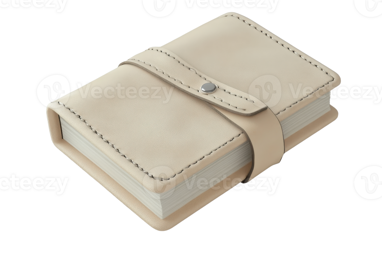 Elegant beige leather-bound notebook with a strap closure, perfect for journaling, note-taking, or sketching. Stylish and functional design. png