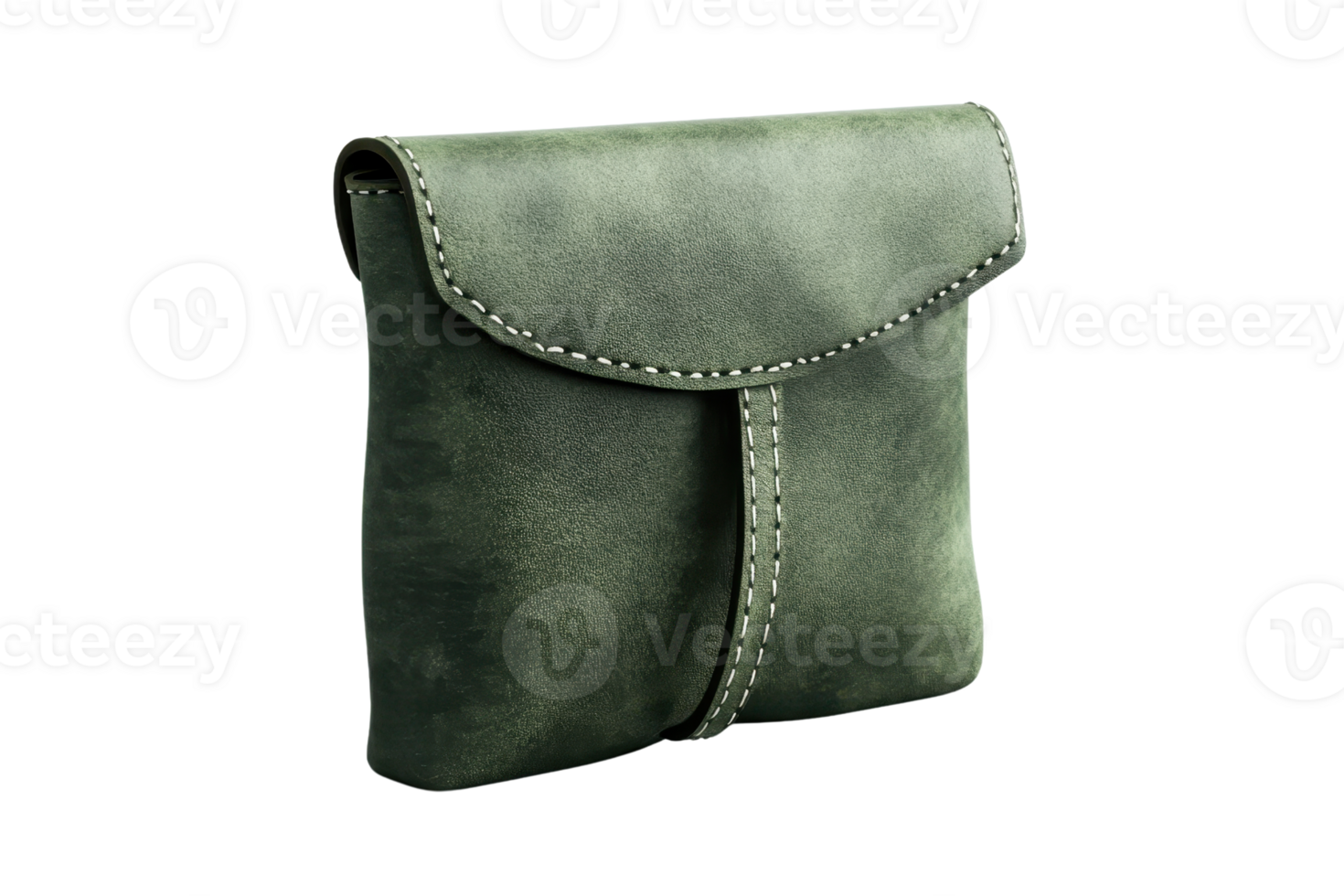 Elegant green leather wallet with stitching, perfect for holding essentials. Minimalist design and stylish accessory. png