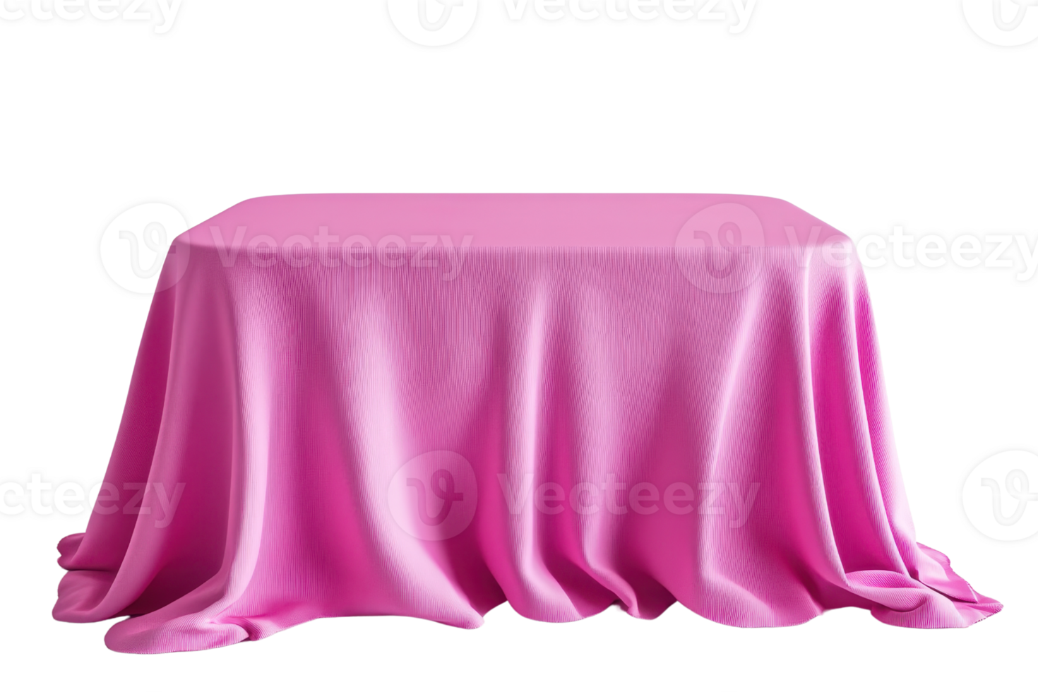 Elegant pink fabric draped over a square table creating soft, flowing folds, perfect for event decor, product display, or interior design inspiration. png