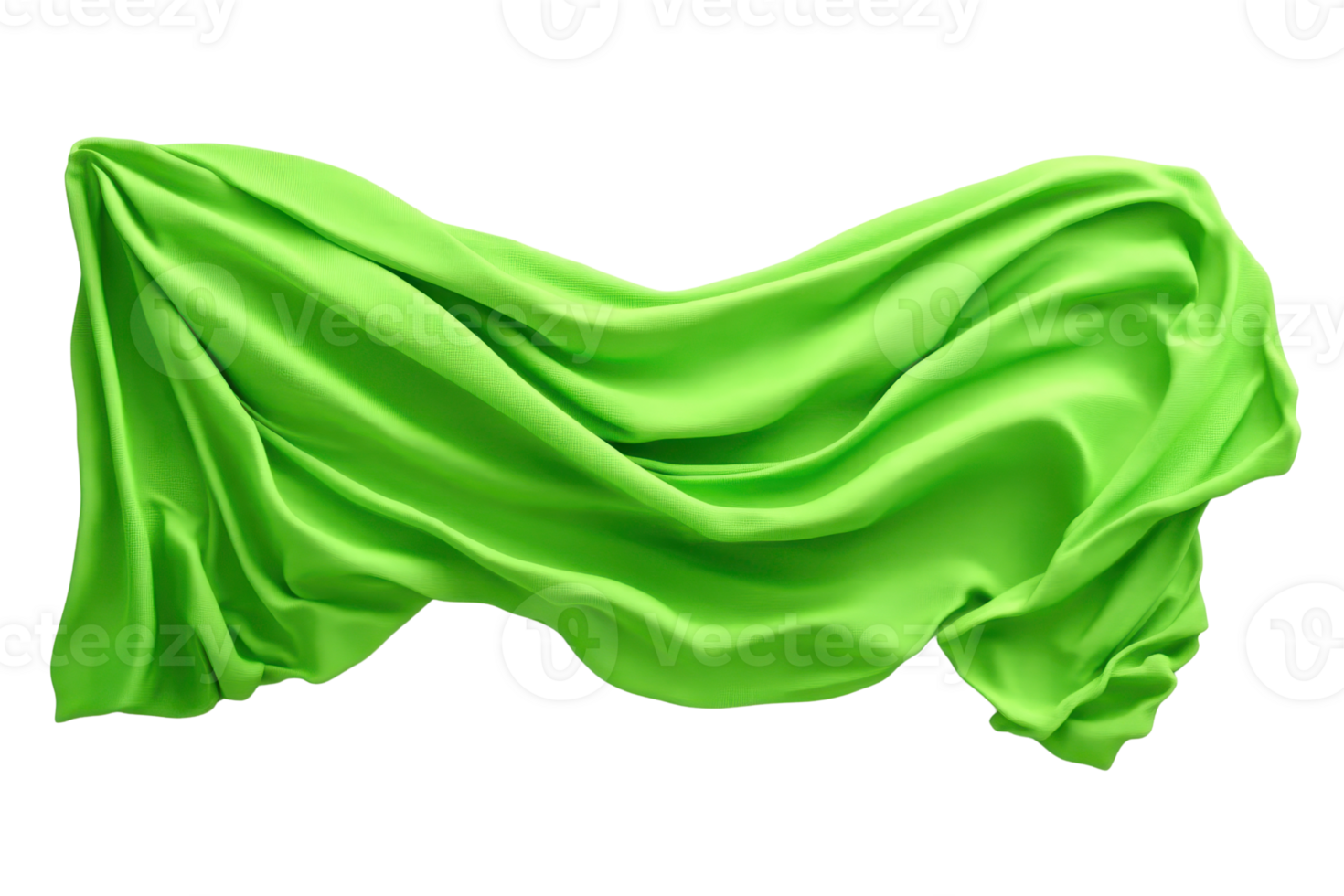 Flowing green fabric forming elegant and smooth curves, perfect for design projects and artistic backgrounds. Vibrant and dynamic textile imagery. png