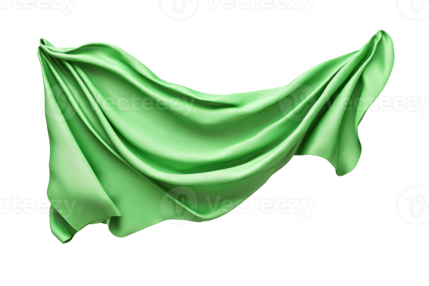 Flowing green fabric isolated on a transparent background. showcasing smooth textures and elegant drapery. Perfect for design or art projects. png