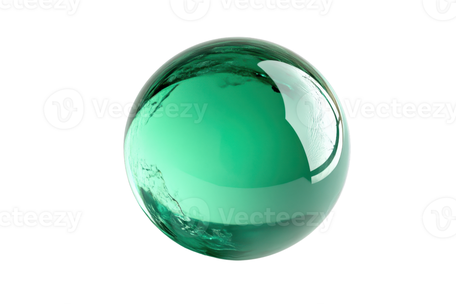 Glossy green sphere with clear reflections isolated on transparent background. perfect for design, 3D modeling, and abstract art projects. png