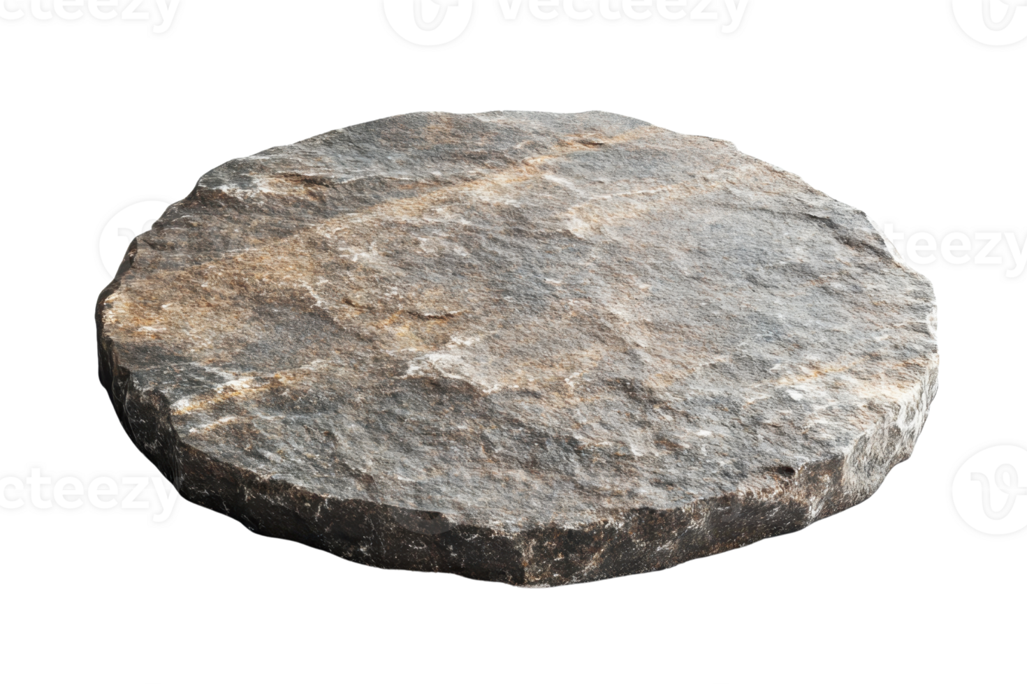 Flat, round stone slab with natural texture. Suitable for landscaping, construction, or decorative purposes. Isolated on transparent background. png