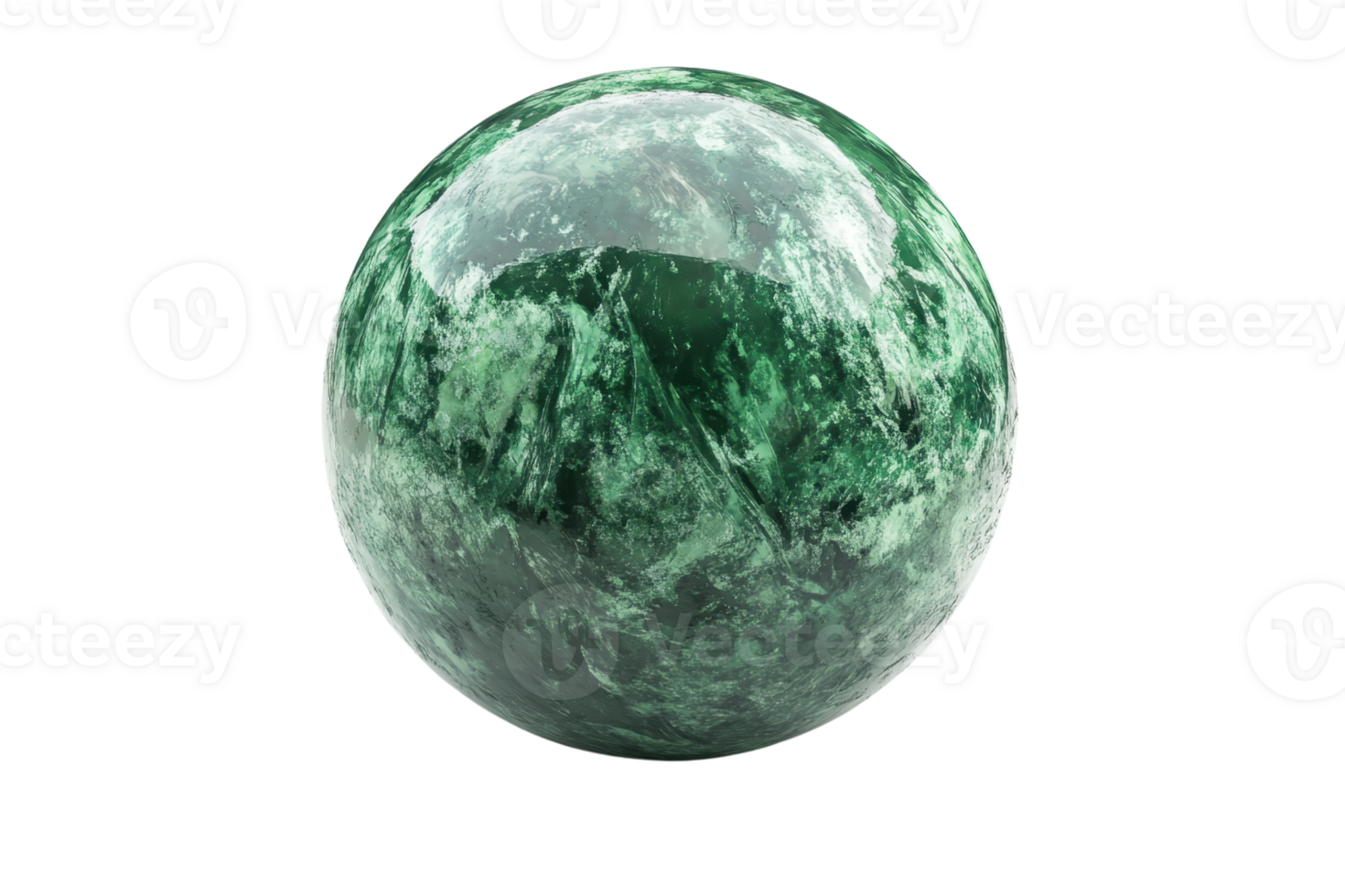 Green marble sphere isolated on a transparent background. showcasing its detailed and glossy texture. Ideal for backgrounds and design projects. png