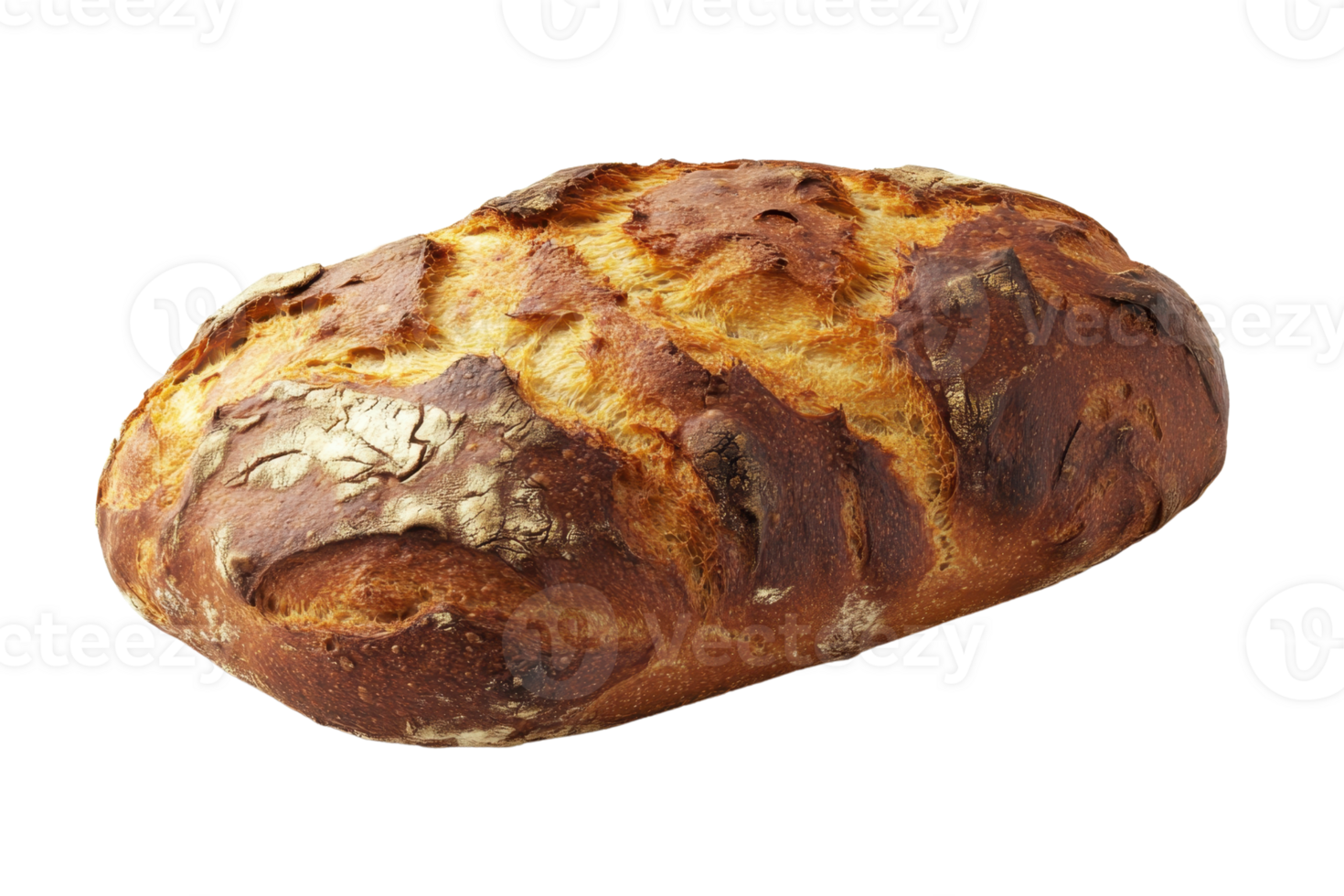 Freshly baked rustic bread loaf with a golden crust, perfect for bakery and culinary displays. Ideal for food and kitchen photography. png