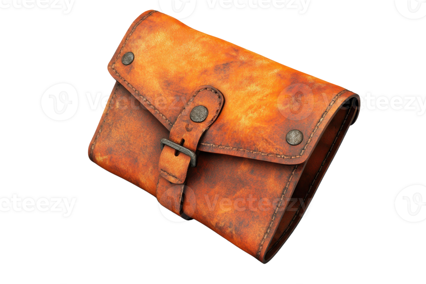 High-quality, vintage-style brown leather envelope bag with buckle clasp. Perfect for travel or everyday use. Unique and stylish accessory. png
