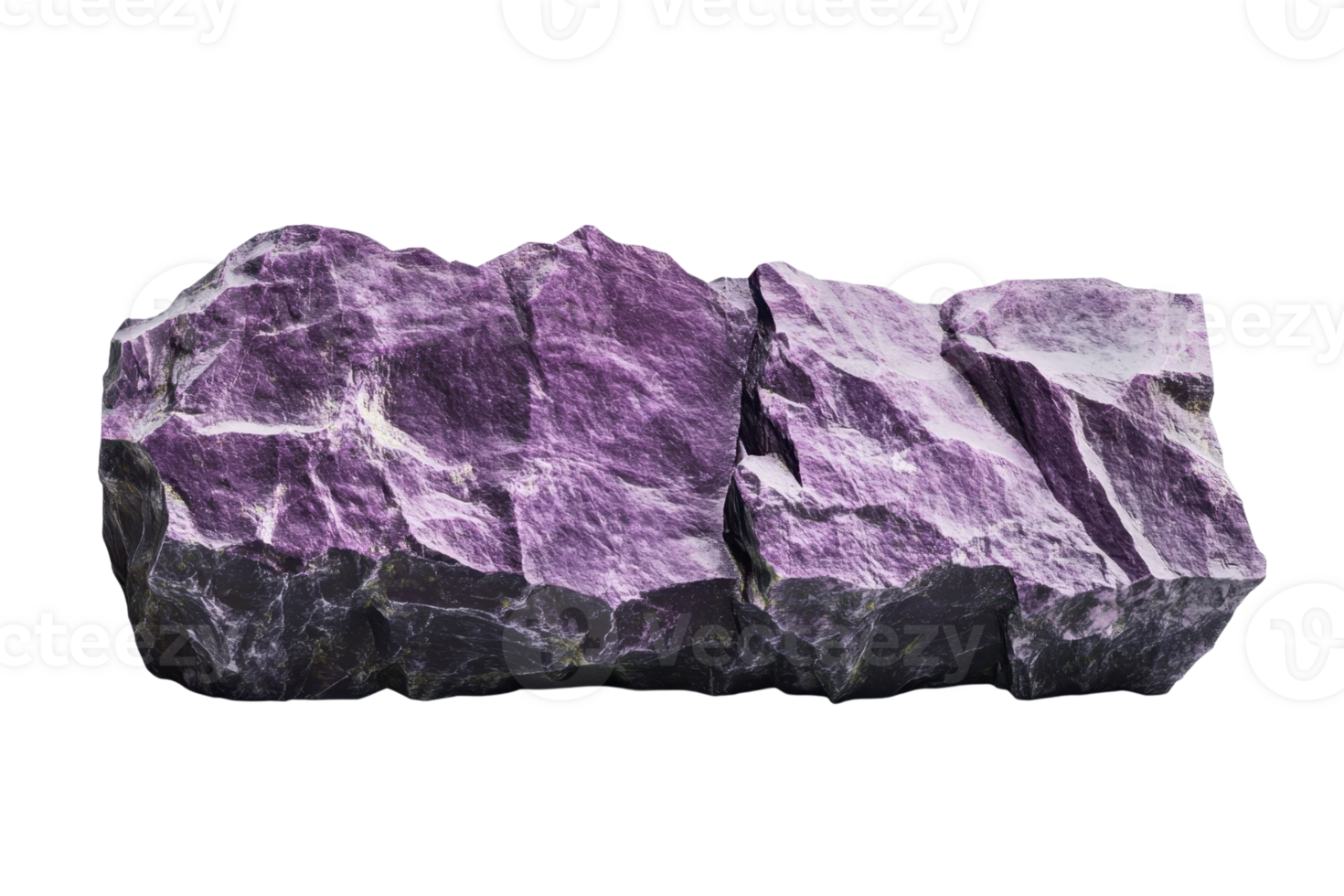 High-quality close-up image of a large, raw, purple rock with a textured surface, isolated on a transparent background. png