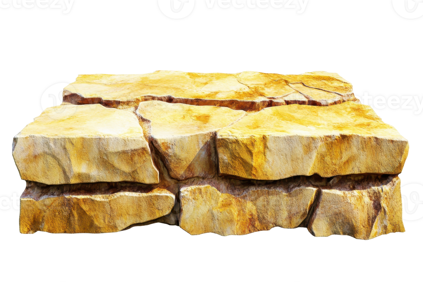 High-resolution image of stacked yellow stones with rough textures, ideal for backgrounds, architectural designs, or natural landscapes. png