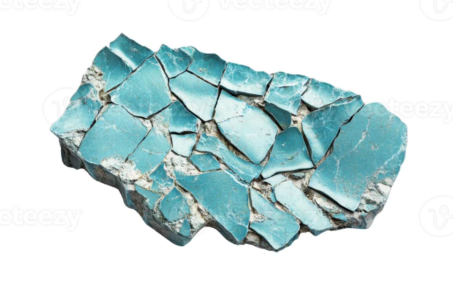 High-resolution image of turquoise mineral rock with cracked surface, isolated on transparent background. suitable for geology and natural resource themes. png