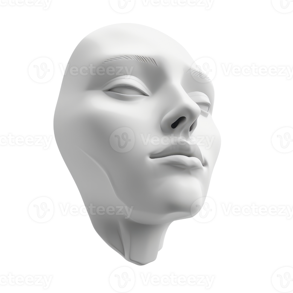 3D abstract sculpture of a serene face in white. Perfect for design, art, and modern decor concepts. High-quality digital rendering. png