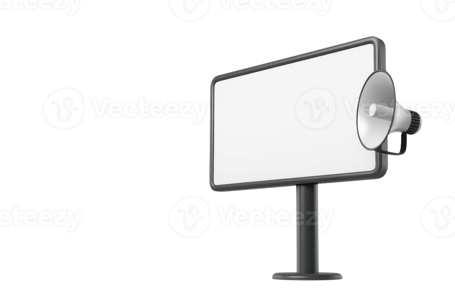 Blank billboard with attached loudspeaker on left side against clear background. Perfect for advertising, announcements, or marketing concepts. png