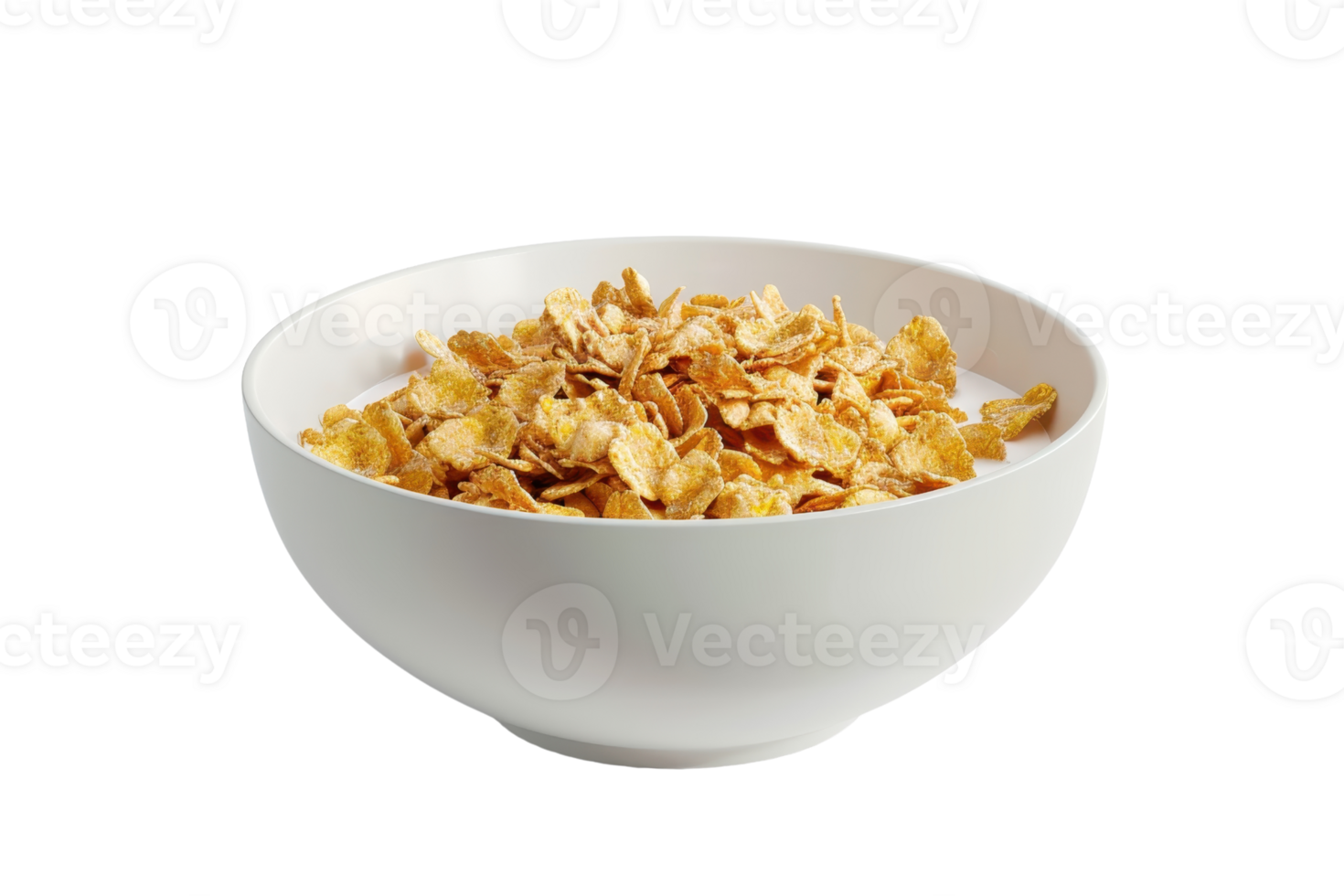 A white bowl filled with crunchy cornflakes, ready to be enjoyed for breakfast. Perfect for a wholesome and nutritious start to the day. png