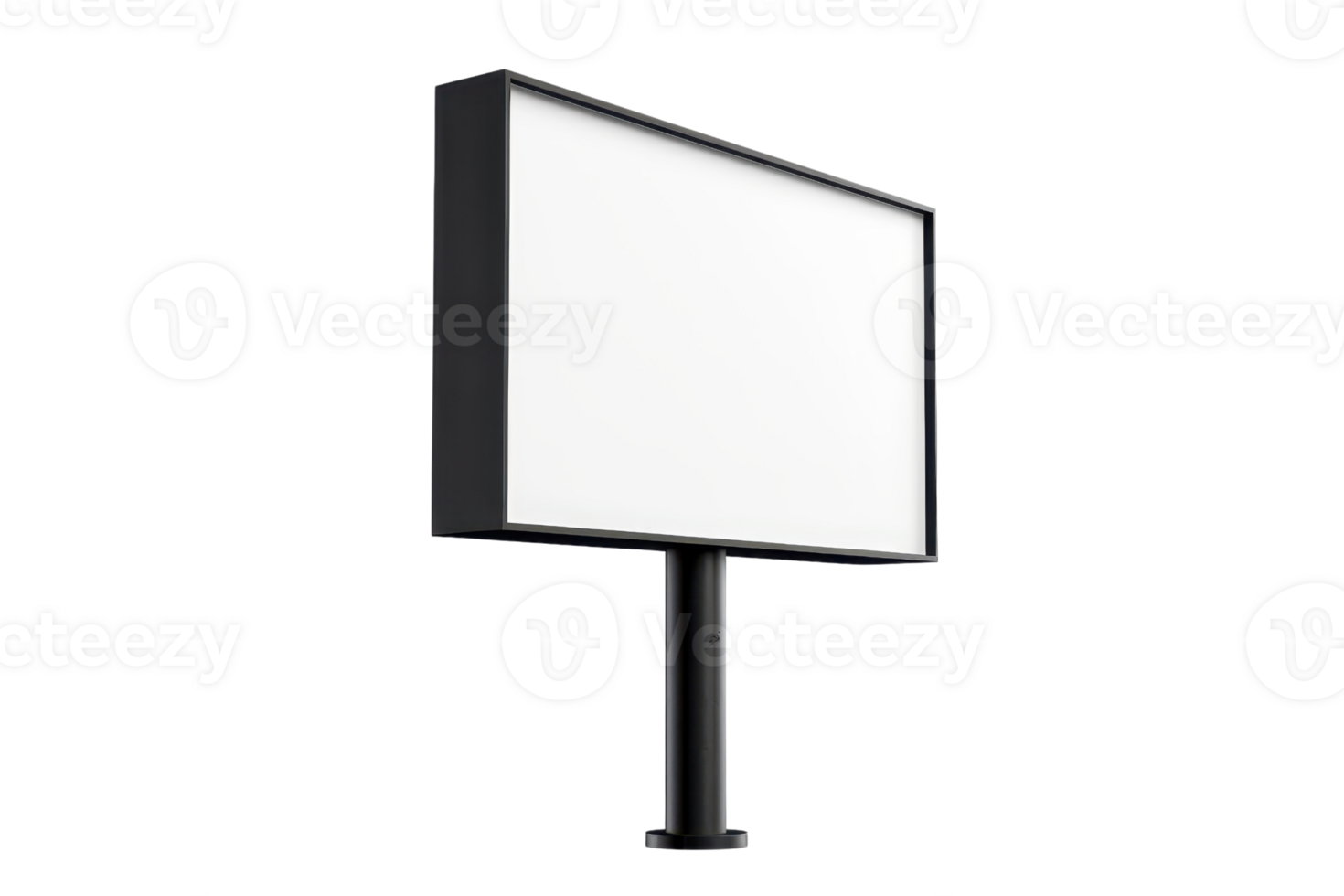 Blank white billboard with black frame on pole, isolated on transparent background. Perfect for advertising, marketing, or commercial use. png