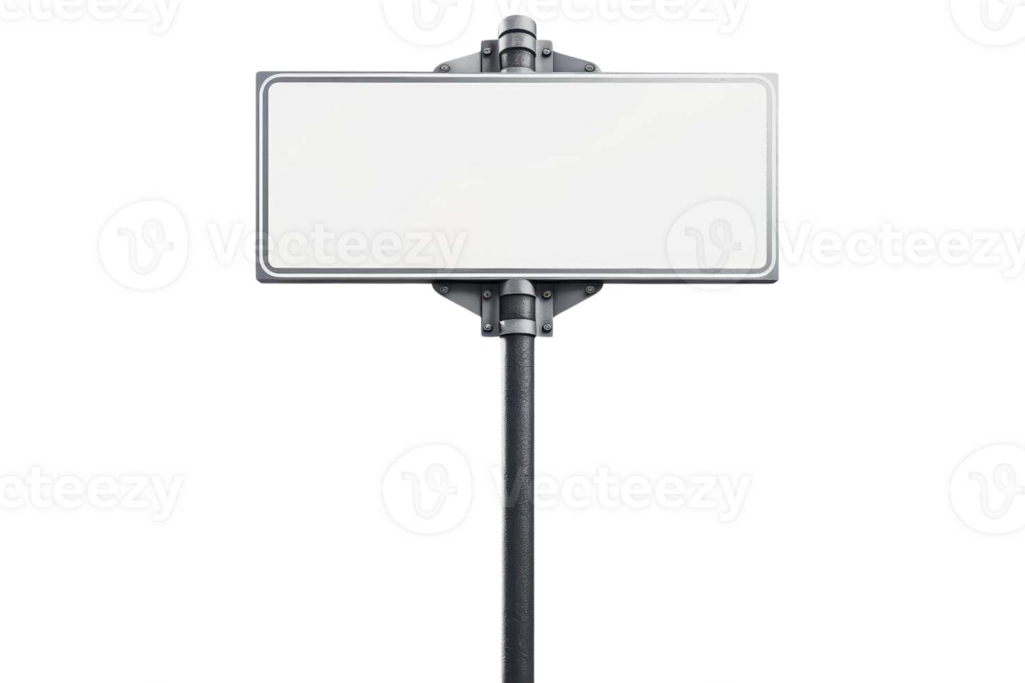 Blank white rectangular sign on a metallic pole isolated on a transparent background. Ideal for adding custom text or design for various uses. png
