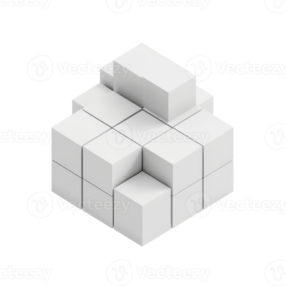Abstract white cubic structure representing teamwork, collaboration, growth, and modern architecture. Ideal for business presentations. png