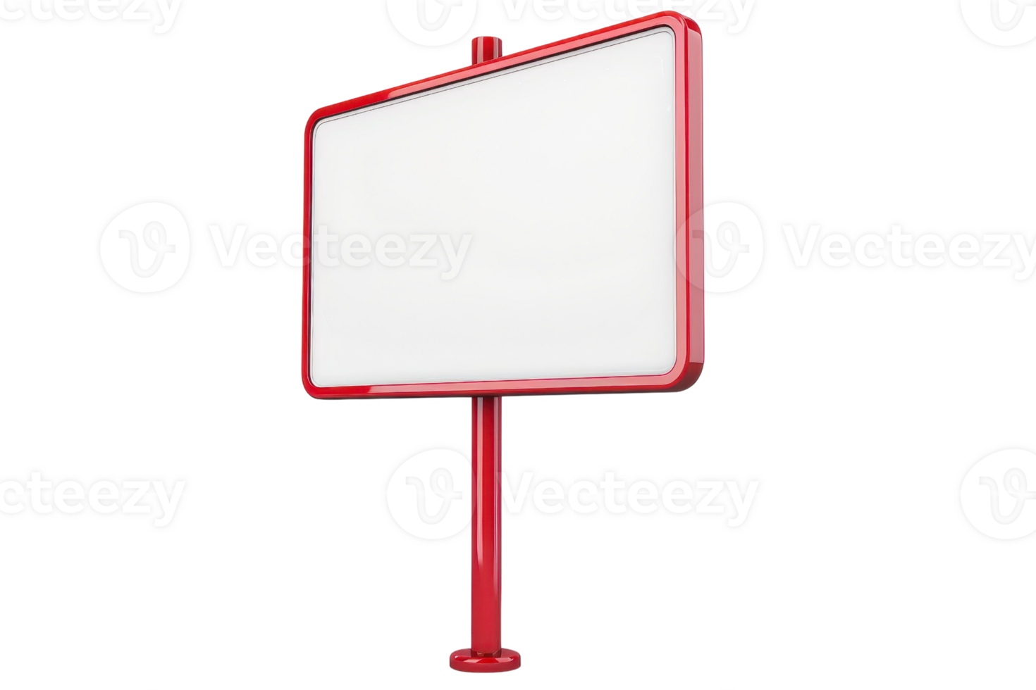 Blank white rectangular signboard with red frame and pole. Isolated for mockup, advertisement, and branding. Clear background. png