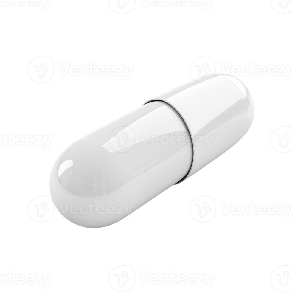 Close-up image of a single white capsule pill isolated on a transparent background. ideal for medical and pharmaceutical themes. png
