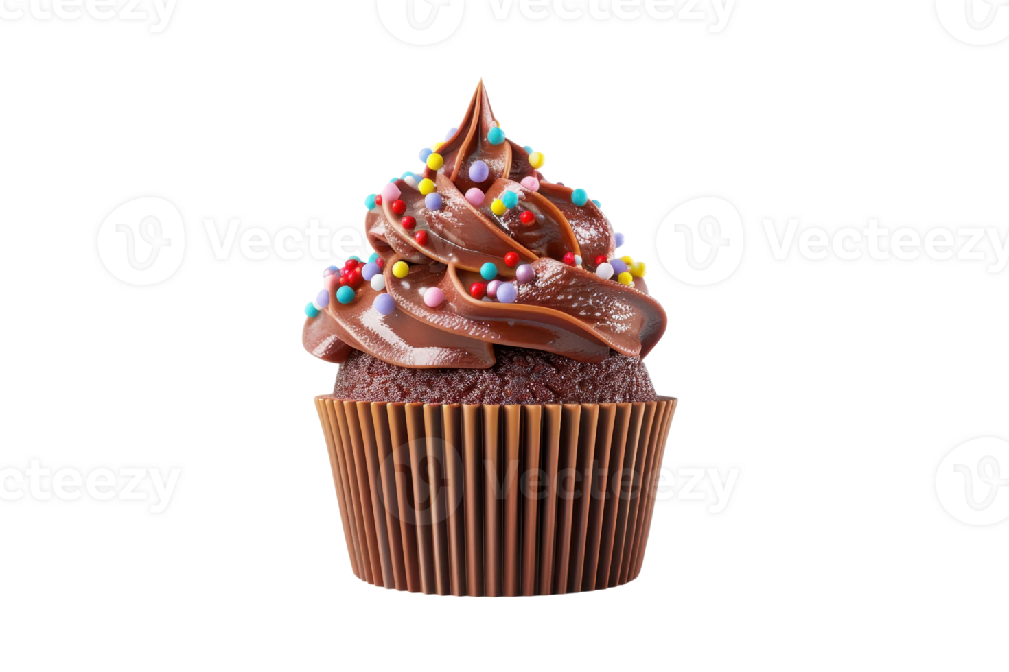 Delicious chocolate cupcake with colorful sprinkles on top. Perfect for dessert, celebrations, and sweet tooth moments. png